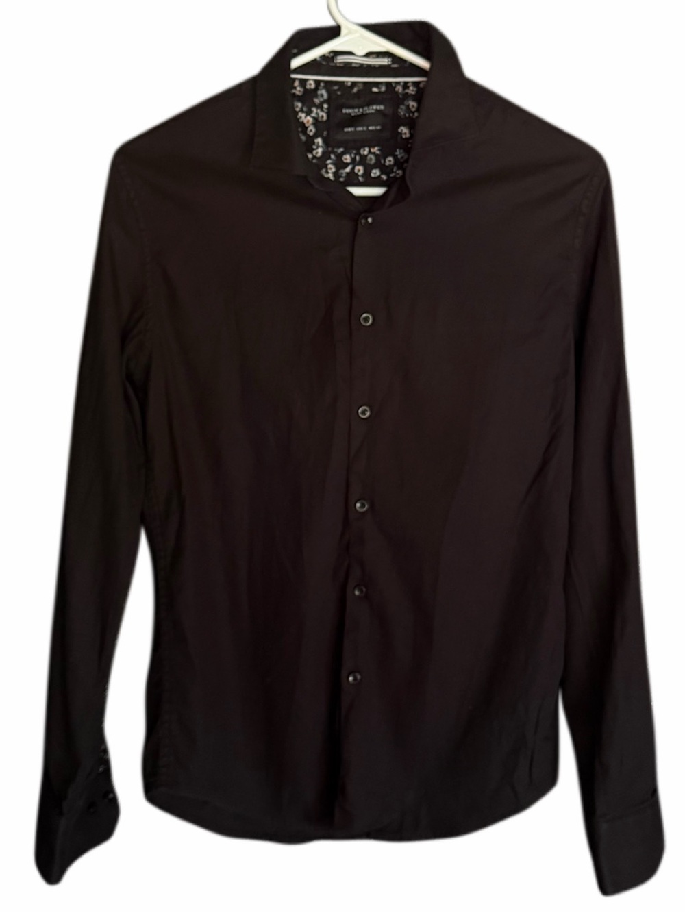 Denim & Flower Ricky Singh Mens S Black Button Up Short Long Sleeve Floral Trim
